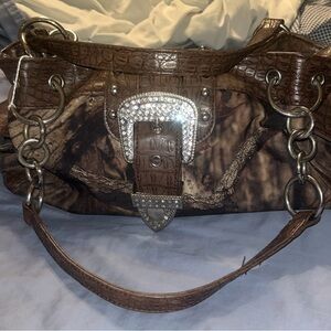 Elegant Brown Crocodile Pattern Shoulder Bag